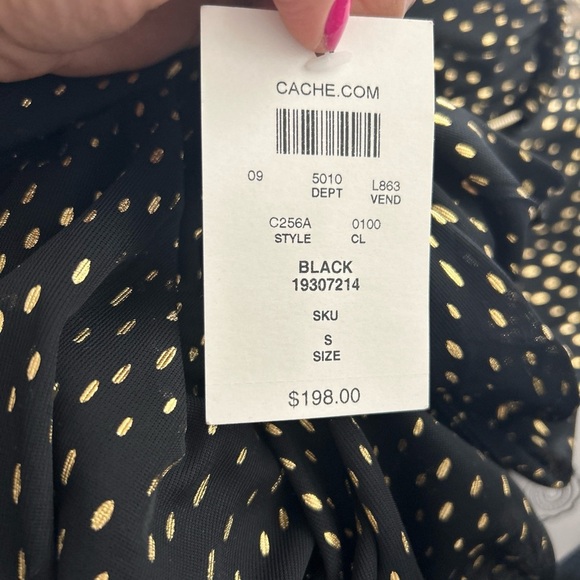 NWT Cache Y2k Halter Black Evening wide leg Jumpsuit Metallic Embellishment  S - Picture 3 of 9